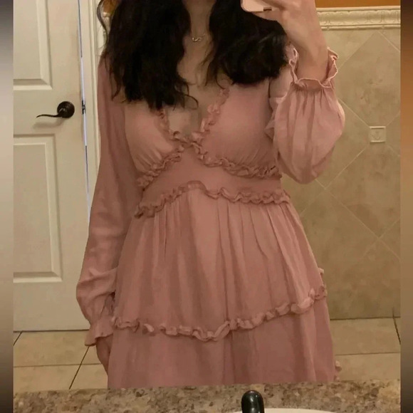 Francesca’s Mi Ami Longsleeve Pink Lana Ruffle Mini Dress - Picture 10 of 11